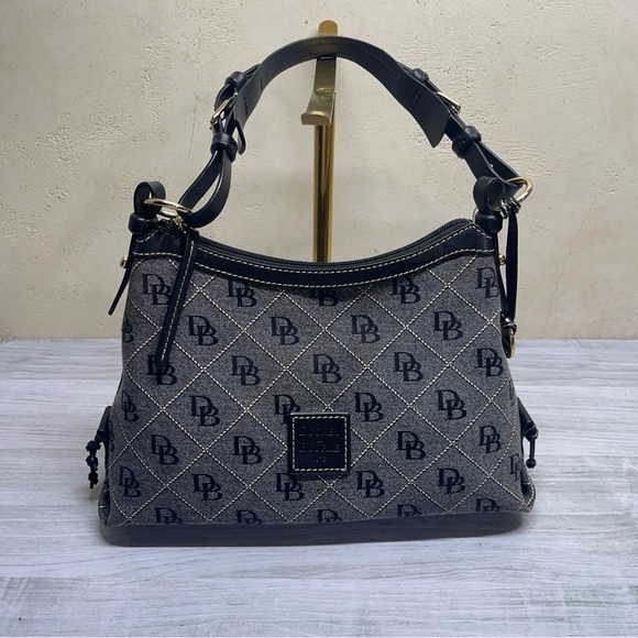 Dooney & Bourke Black Leather Trim Gray Canvas Signature Logo DB Shoulder Bag - Picture 14 of 17